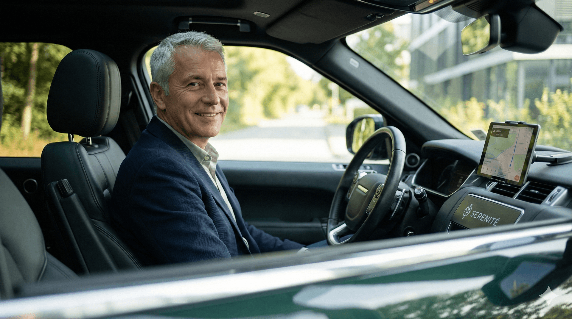 Patrice au volant de son véhicule premium